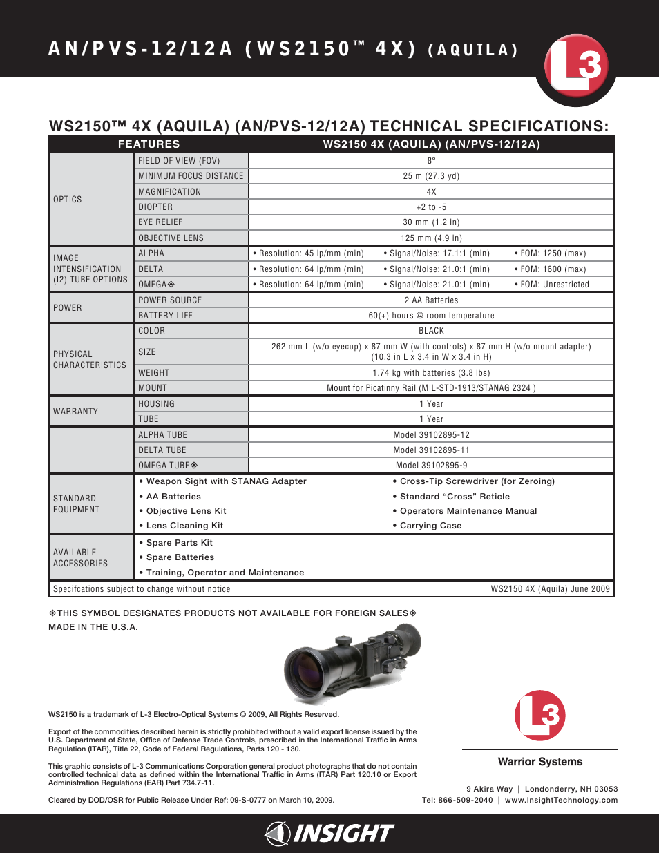 4 x ) | Armasight NLWAQUILA4F6DA1 L3 Aquila 4x AN/PVS-12/12A GEN3 Night Vision Riflescope User Manual | Page 2 / 2