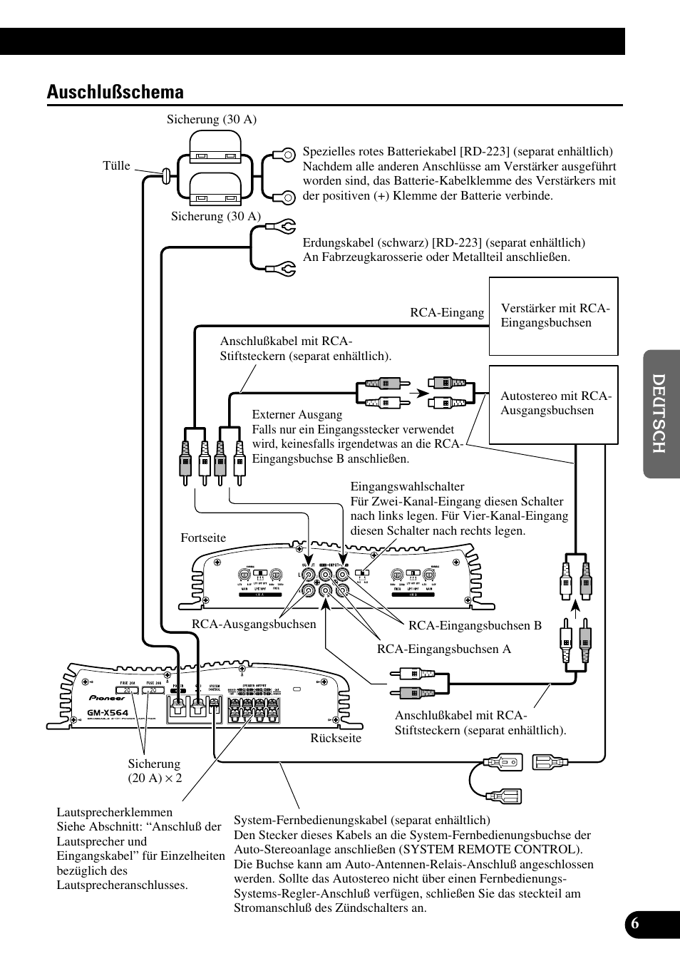 Auschlußschema | Pioneer GM-X564 User Manual | Page 31 / 76