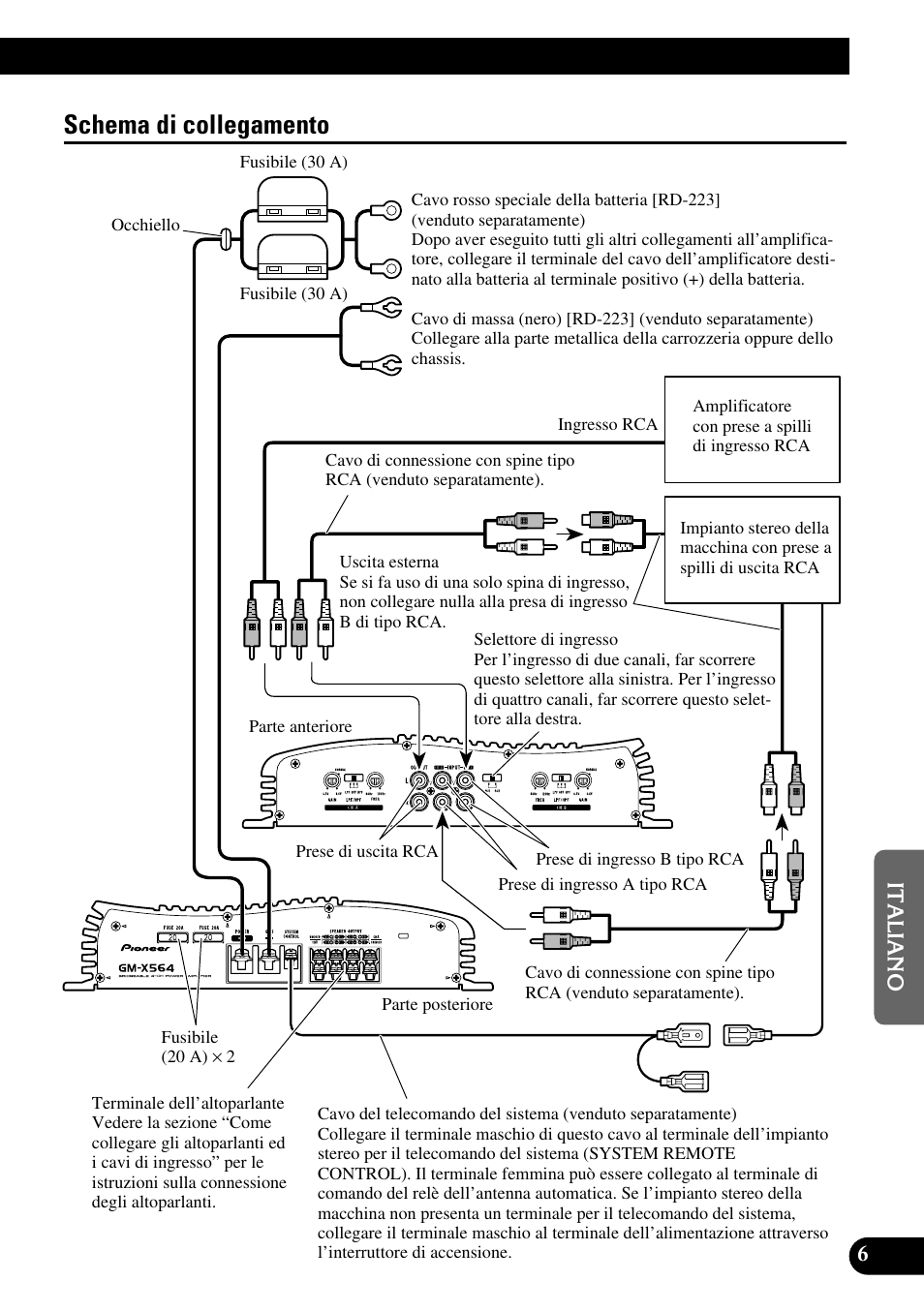 Schema di collegamento | Pioneer GM-X564 User Manual | Page 55 / 76