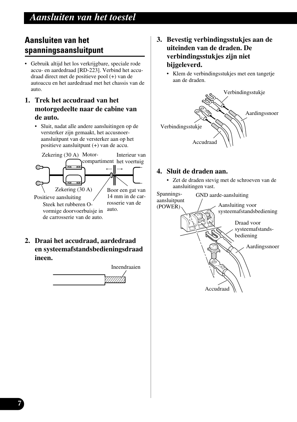 Aansluiten van het spanningsaansluitpunt, Aansluiten van het toestel | Pioneer GM-X564 User Manual | Page 68 / 76