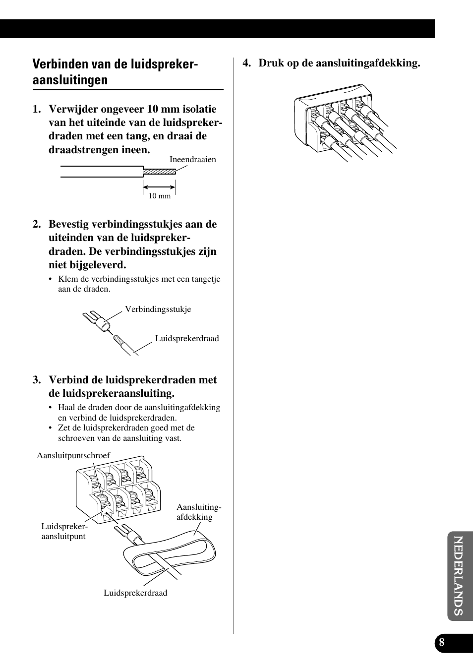 Verbinden van de luidsprekeraansluitingen, Verbinden van de luidspreker- aansluitingen | Pioneer GM-X564 User Manual | Page 69 / 76