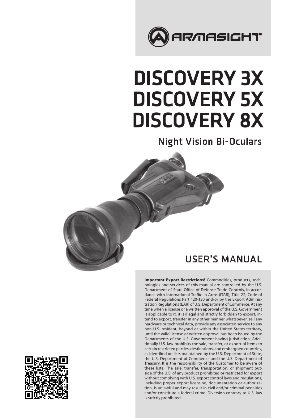 Armasight NSBDISCOV823DH1 Discovery8x GEN 2+ HD Night vision binocular User Manual | 12 pages