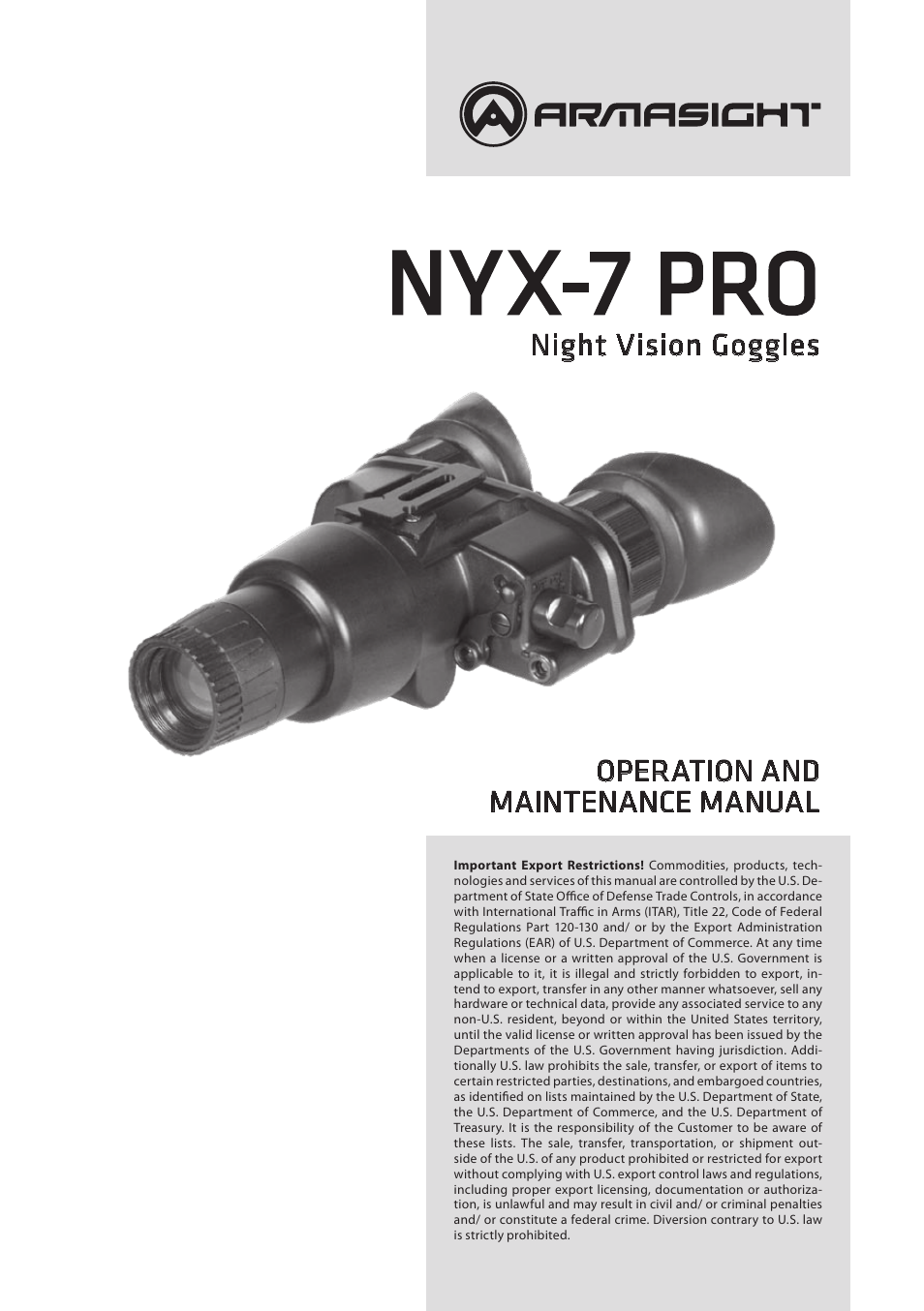 Armasight NYX-7 PRO GEN 2+ ID Night Vision Bi-Ocular User Manual | 36 pages