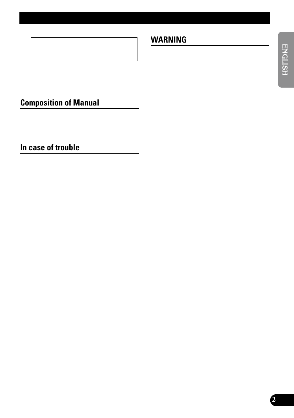 Before using this product, Composition of manual in case of trouble warning, Composition of manual | Warning | Pioneer GM-X552 User Manual | Page 3 / 76