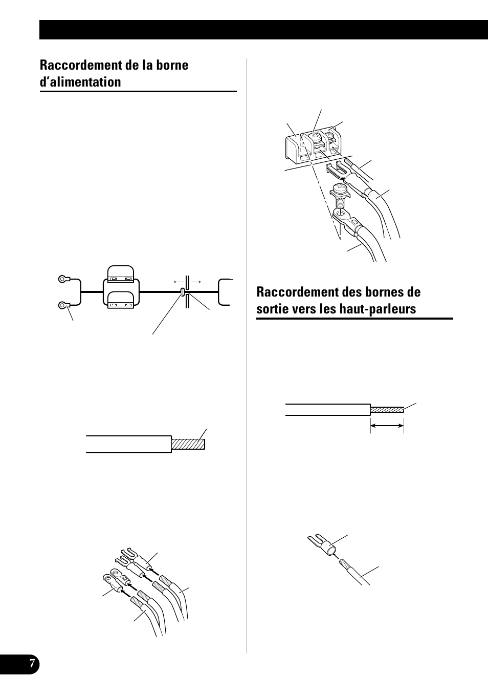 Les haut-parleurs, Raccordement de l’appareil, Raccordement de la borne d’alimentation | Pioneer GM-X552 User Manual | Page 44 / 76