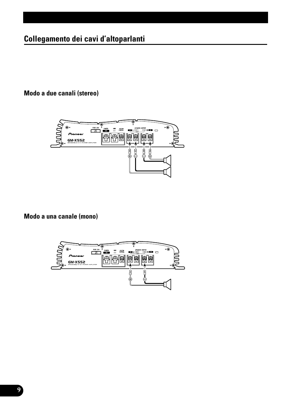 Collegamento dei cavi d’altoparlanti, Come collegare l’unità | Pioneer GM-X552 User Manual | Page 58 / 76