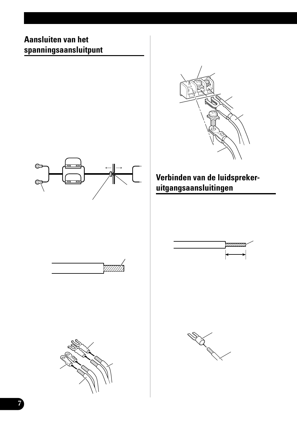 Uitgangsaansluitingen, Aansluiten van het toestel, Aansluiten van het spanningsaansluitpunt | Pioneer GM-X552 User Manual | Page 68 / 76