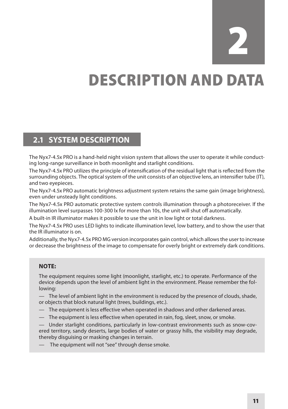 Description and data | Armasight NYX-7 PRO 4.5x GEN 2+ ID Night Vision Bi-Ocular User Manual | Page 11 / 32