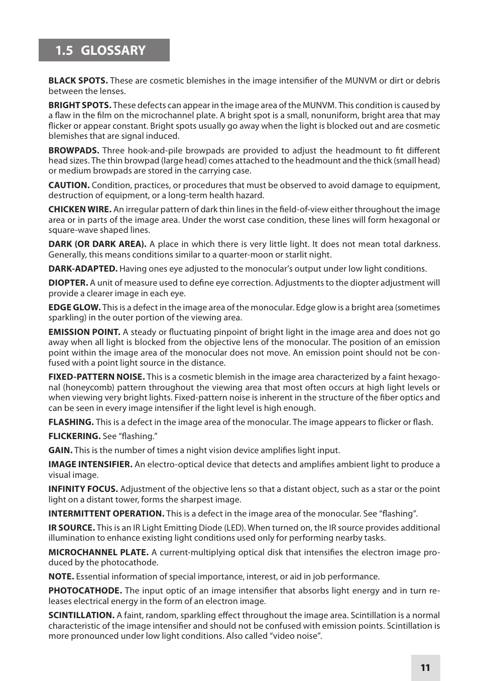 5 glossary | Armasight NAMPVS1401F9DA1 PVS14 FLAG MG Multi-Purpose Night Vision Monocular User Manual | Page 11 / 56