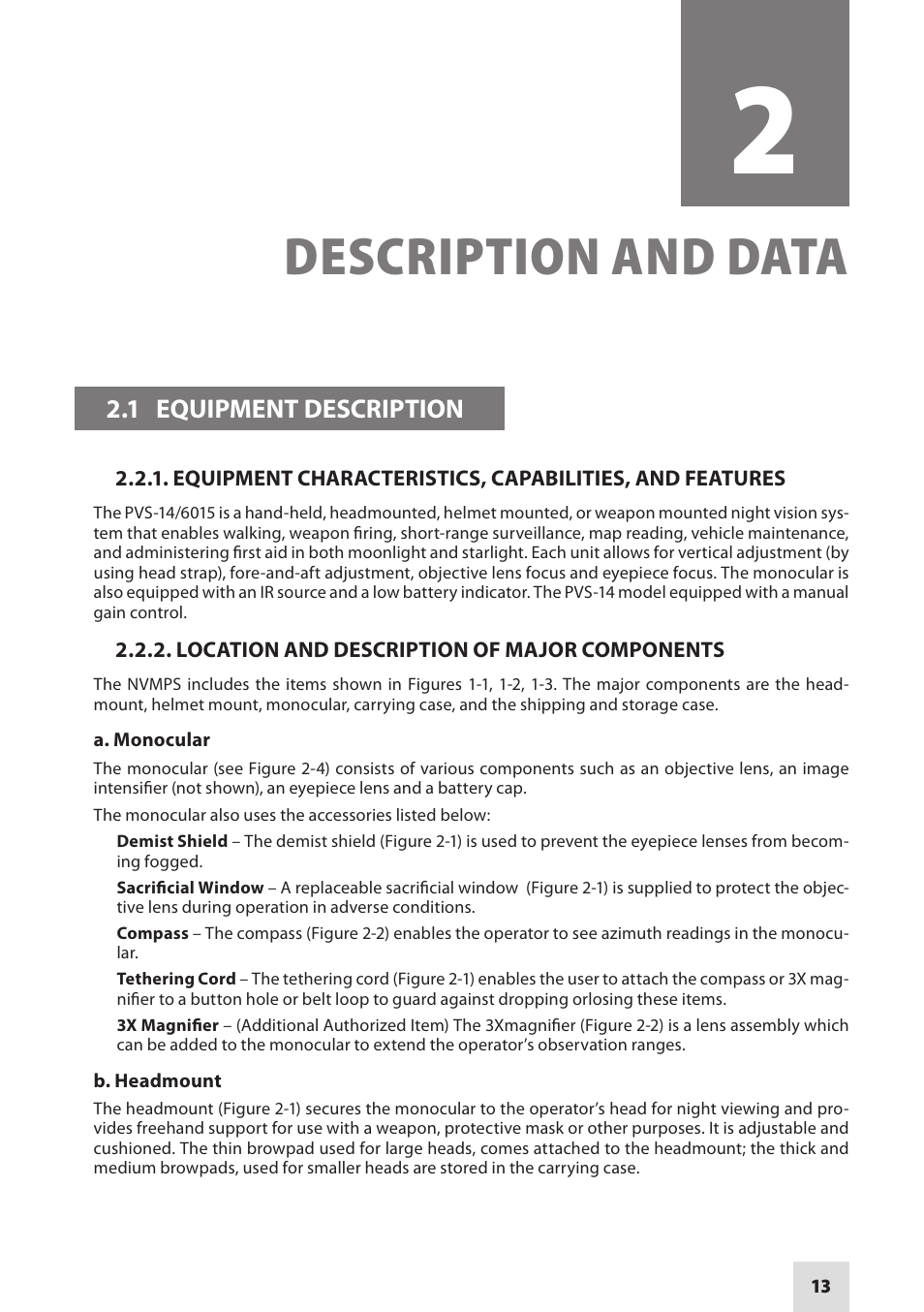 Description and data | Armasight NAMPVS1401F9DA1 PVS14 FLAG MG Multi-Purpose Night Vision Monocular User Manual | Page 13 / 56