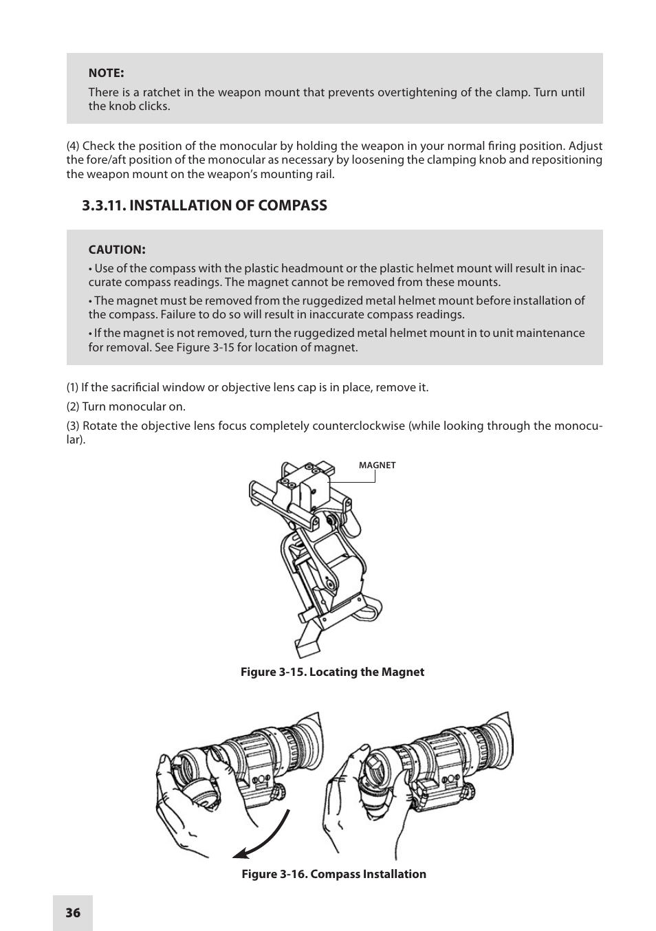 Installation of compass | Armasight NAMPVS1401F9DA1 PVS14 FLAG MG Multi-Purpose Night Vision Monocular User Manual | Page 36 / 56