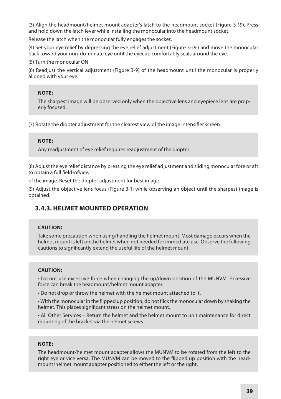 Helmet mounted operation | Armasight NAMPVS1401F9DA1 PVS14 FLAG MG Multi-Purpose Night Vision Monocular User Manual | Page 39 / 56
