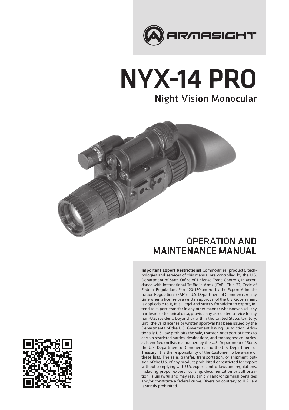 Armasight NSMNYX14P1F6DA1 NYX-14 Pro FLAG Night Vision Monocular User Manual | 44 pages