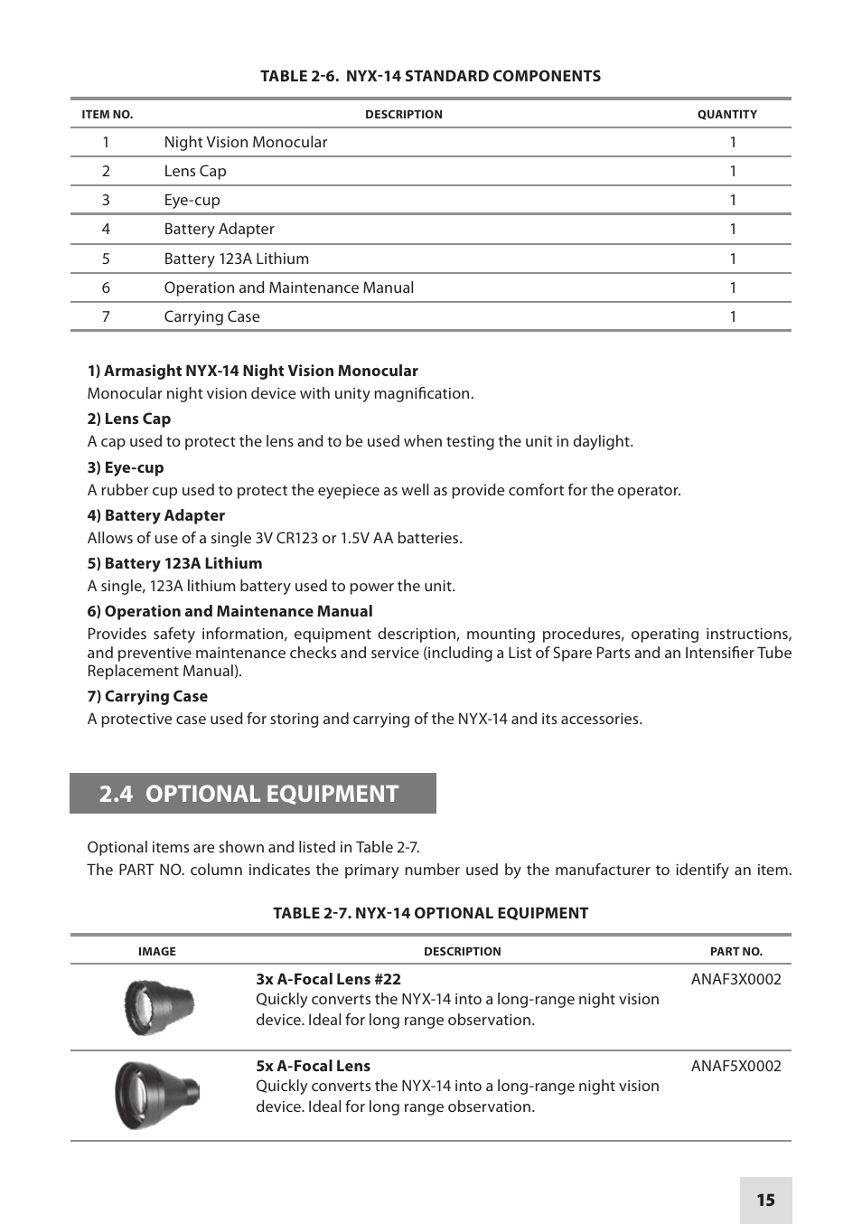 4 optional equipment | Armasight NSMNYX1401F9DA1 NYX-14 FLAG MG Multi-Purpose Night Vision Monocular User Manual | Page 15 / 44