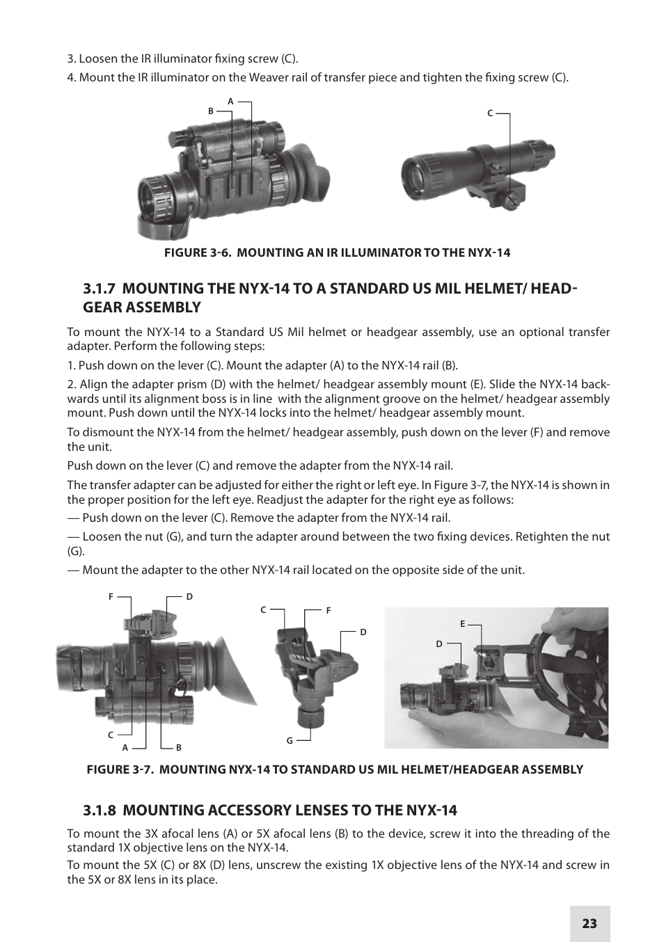 8 mounting accessory lenses to the nyx-14 | Armasight NSMNYX1401F9DA1 NYX-14 FLAG MG Multi-Purpose Night Vision Monocular User Manual | Page 23 / 44