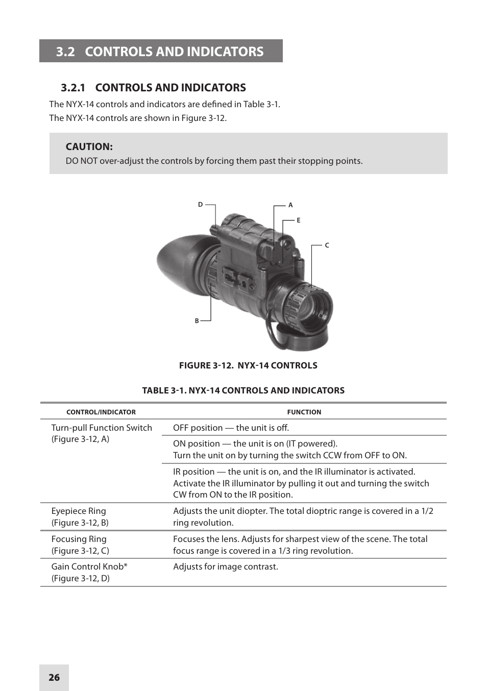 2 controls and indicators, 1 controls and indicators | Armasight NSMNYX1401F9DA1 NYX-14 FLAG MG Multi-Purpose Night Vision Monocular User Manual | Page 26 / 44