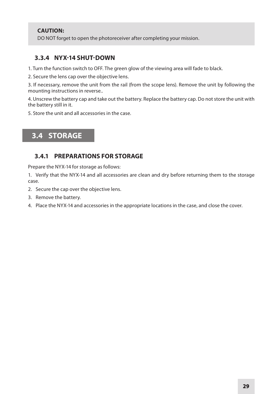 4 storage | Armasight NSMNYX1401F9DA1 NYX-14 FLAG MG Multi-Purpose Night Vision Monocular User Manual | Page 29 / 44