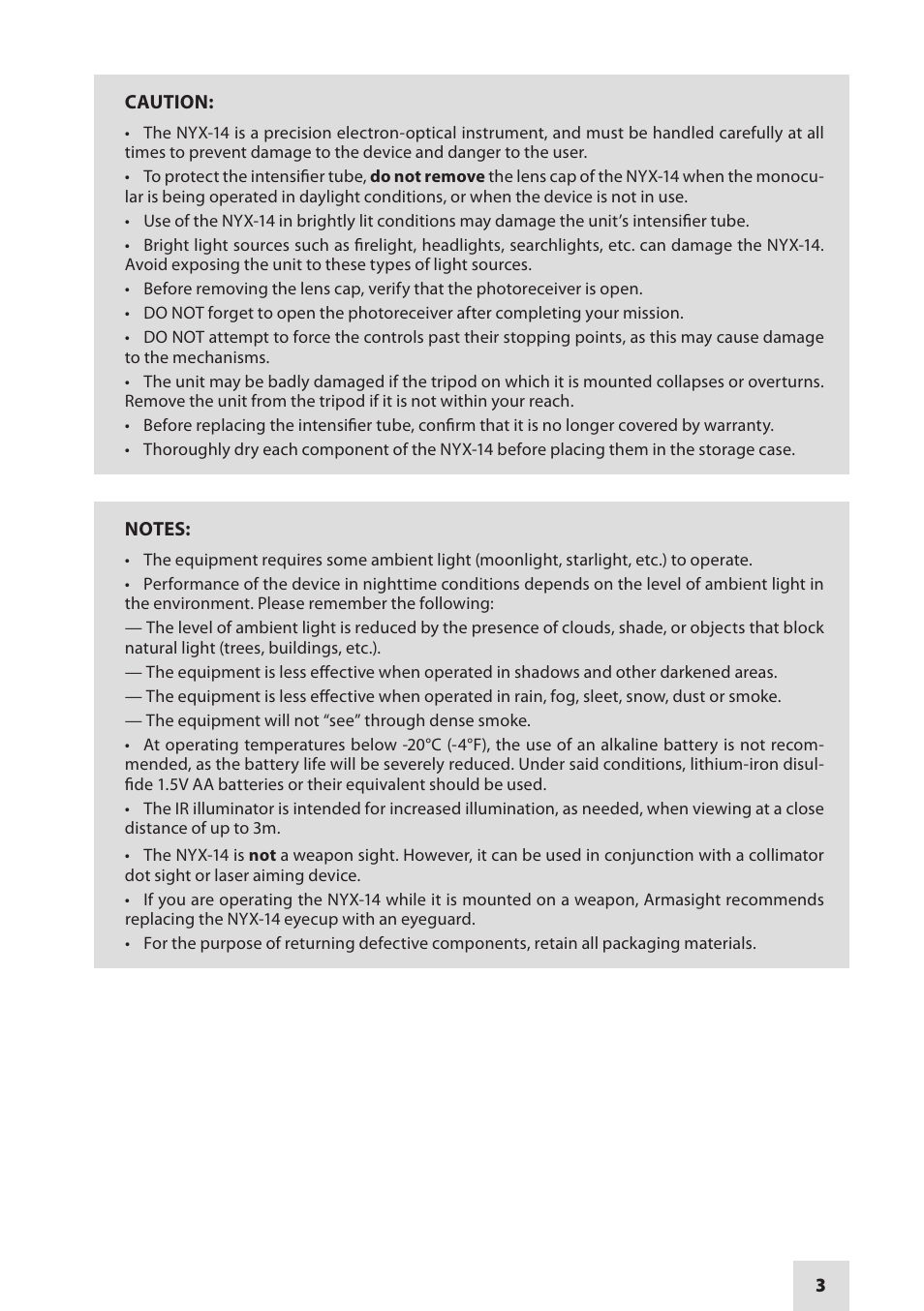 Armasight NSMNYX1401F9DA1 NYX-14 FLAG MG Multi-Purpose Night Vision Monocular User Manual | Page 3 / 44