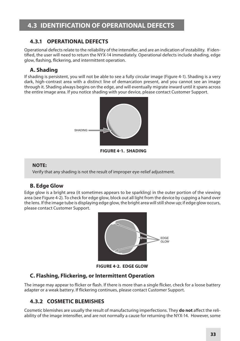 3 identification of operational defects | Armasight NSMNYX1401F9DA1 NYX-14 FLAG MG Multi-Purpose Night Vision Monocular User Manual | Page 33 / 44