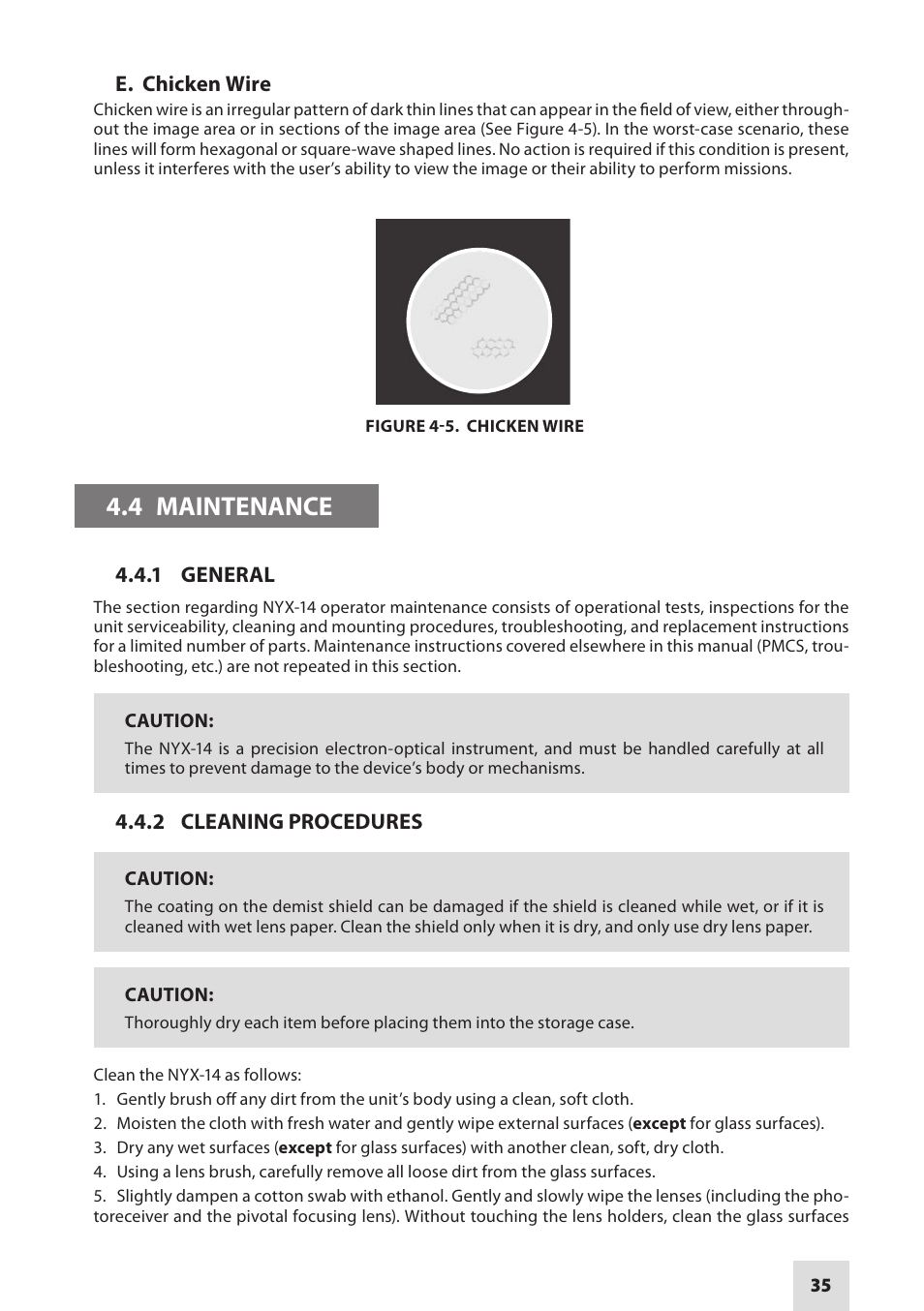 4 maintenance | Armasight NSMNYX1401F9DA1 NYX-14 FLAG MG Multi-Purpose Night Vision Monocular User Manual | Page 35 / 44