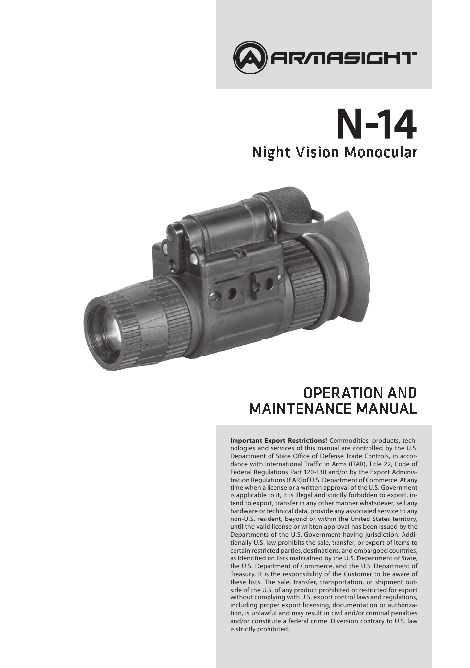 Armasight NSMN140001F6DA1 N-14 FLAG Multi-Purpose Night Vision Monocular User Manual | 44 pages