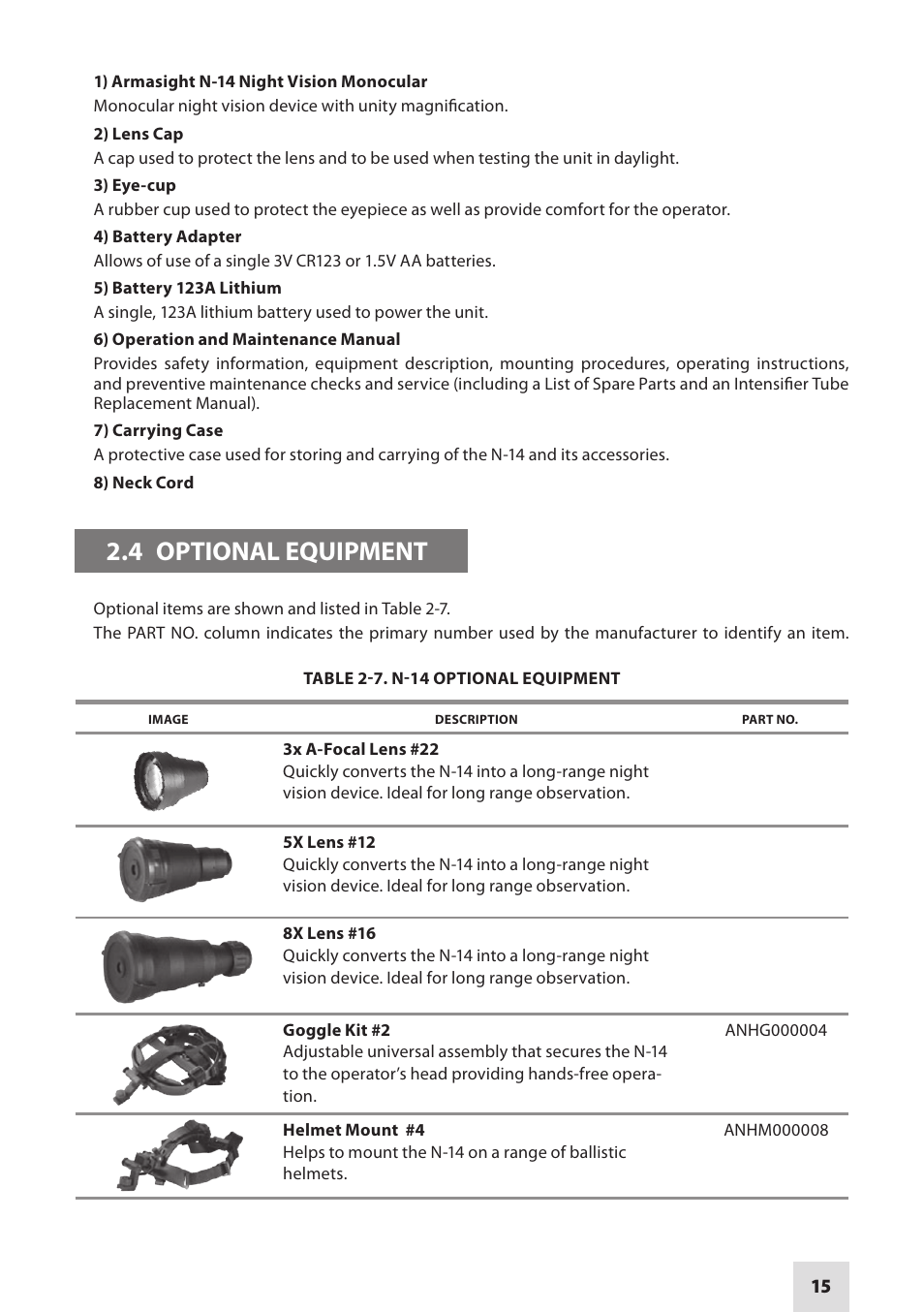 4 optional equipment | Armasight NSMN140001F6DA1 N-14 FLAG Multi-Purpose Night Vision Monocular User Manual | Page 15 / 44