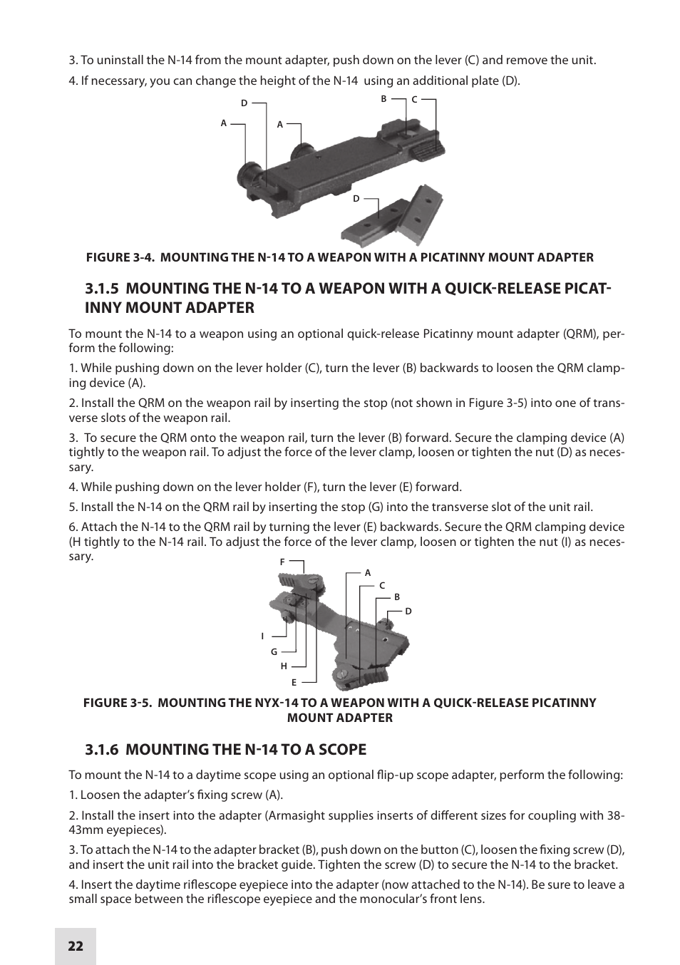 6 mounting the n-14 to a scope | Armasight NSMN140001F6DA1 N-14 FLAG Multi-Purpose Night Vision Monocular User Manual | Page 22 / 44