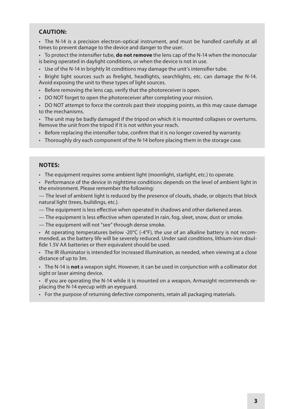 Armasight NSMN140001F6DA1 N-14 FLAG Multi-Purpose Night Vision Monocular User Manual | Page 3 / 44