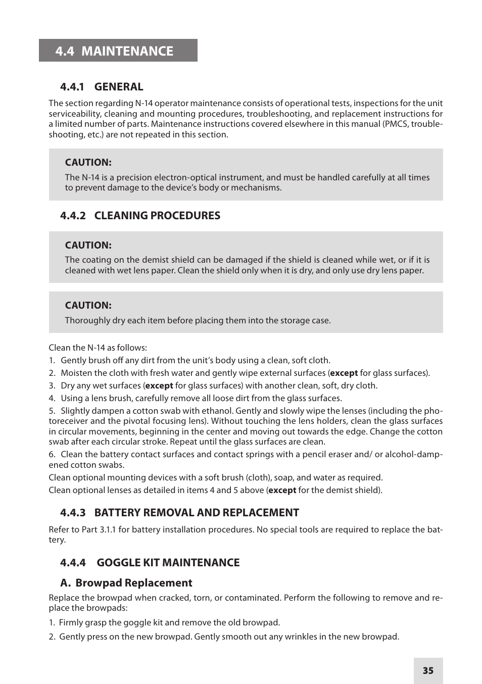 4 maintenance | Armasight NSMN140001F6DA1 N-14 FLAG Multi-Purpose Night Vision Monocular User Manual | Page 35 / 44