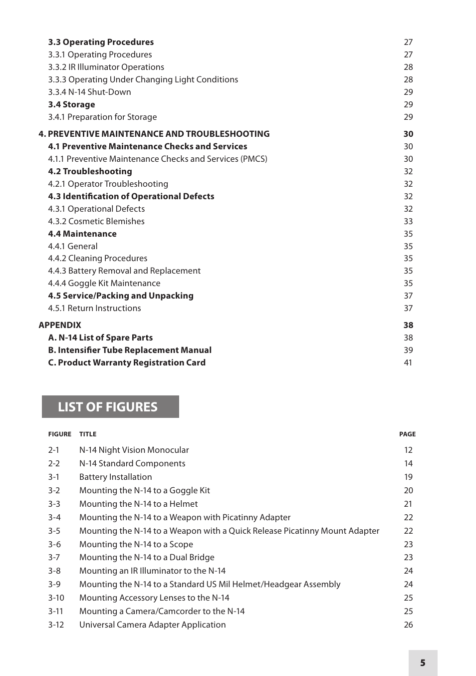 List of figures | Armasight NSMN140001F6DA1 N-14 FLAG Multi-Purpose Night Vision Monocular User Manual | Page 5 / 44
