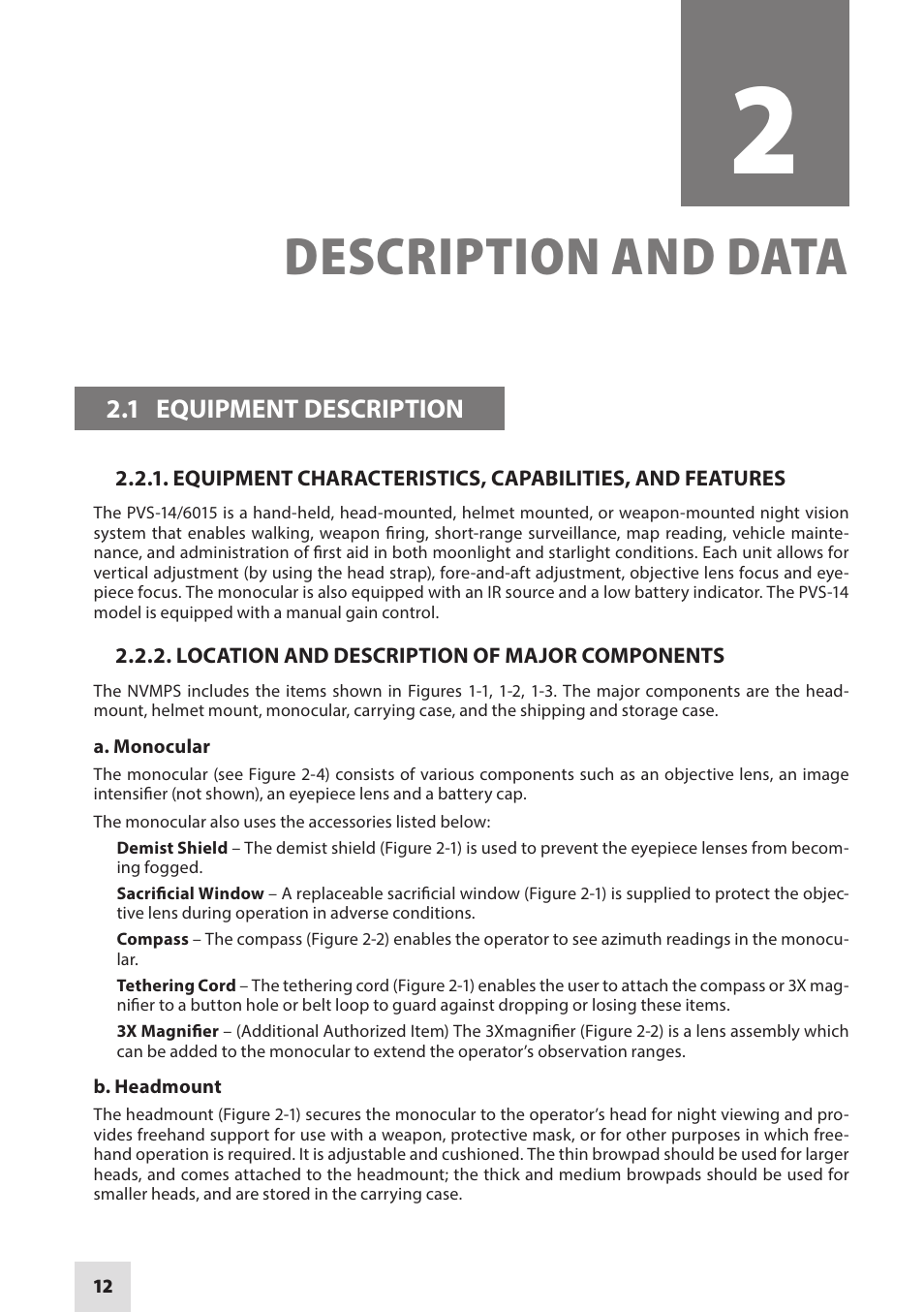 Description and data | Armasight NAM601500126DH1 PVS14/6015 GEN 2+ HD Multi-Purpose Night Vision Monocular User Manual | Page 12 / 56