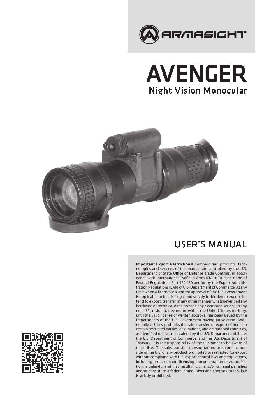 Armasight NSMAVENGE3GGDA1 AVENGER Gen 3 Ghost Night Vision Monocular User Manual | 12 pages