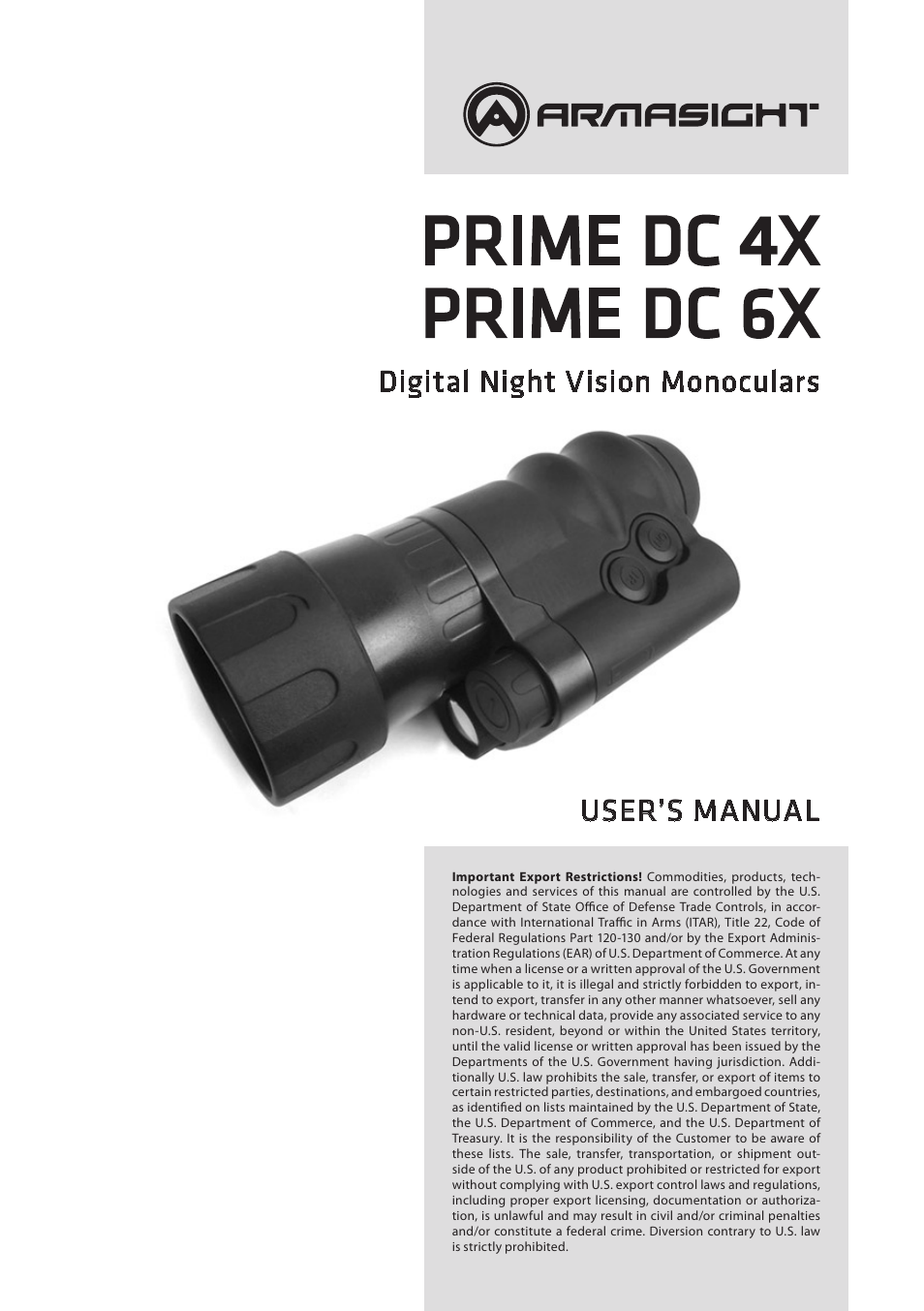 Armasight DKMPRIMDC040001 Prime DC 4x Digital Color Night Vision Monocular User Manual | 12 pages