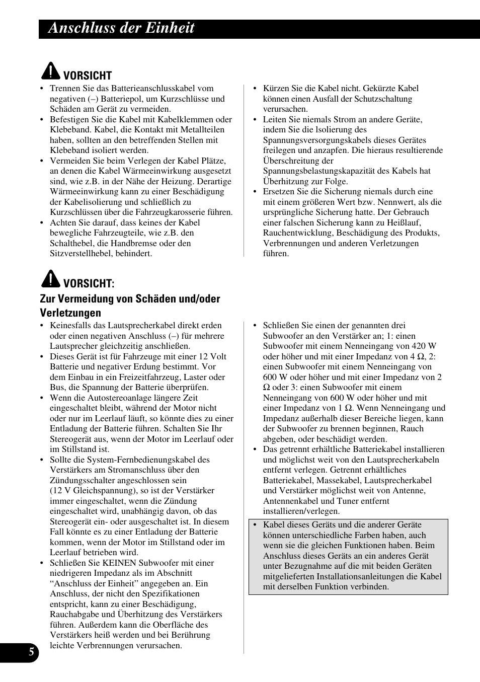 Anschluss der einheit | Pioneer PRS-D1000M User Manual | Page 38 / 114
