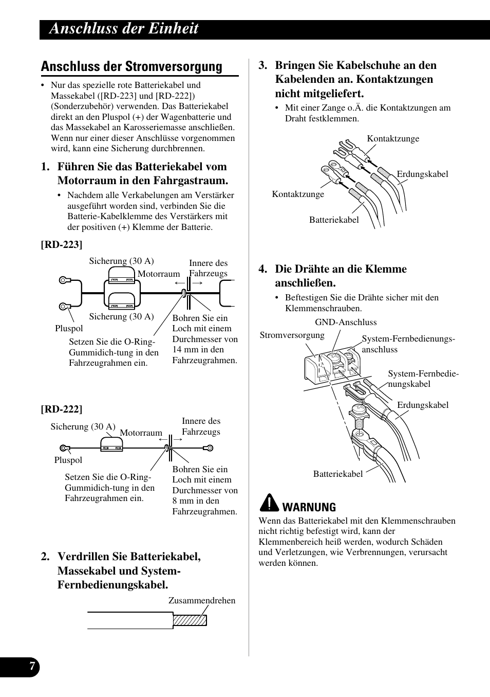 Anschluss der stromversorgung, Anschluss der einheit | Pioneer PRS-D1000M User Manual | Page 40 / 114
