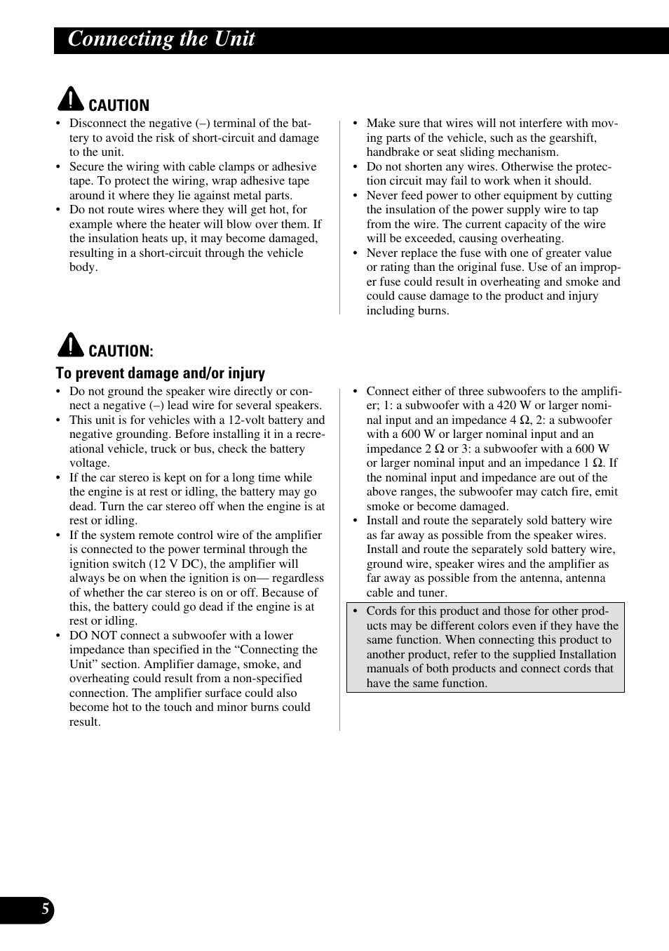 Connecting the unit | Pioneer PRS-D1000M User Manual | Page 6 / 114