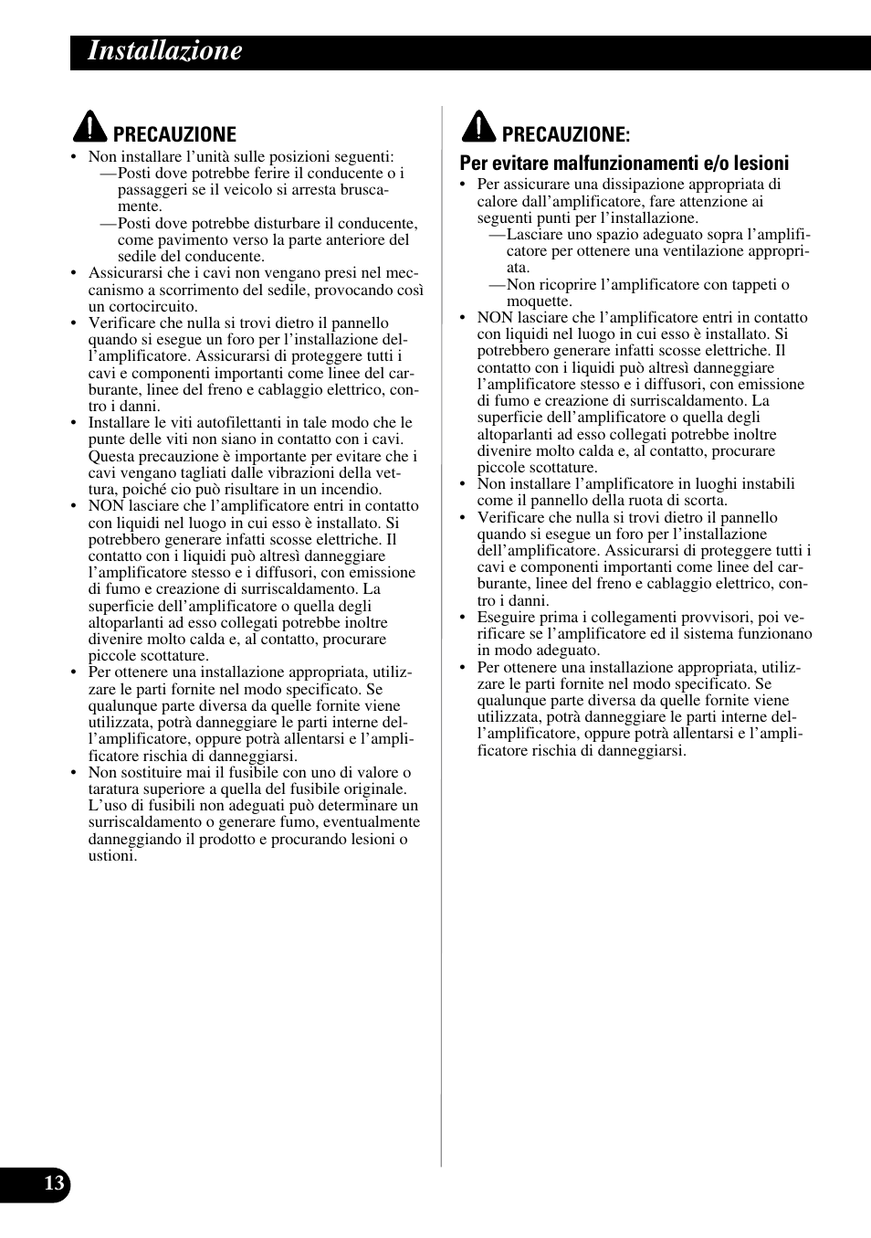 Installazione | Pioneer PRS-D1000M User Manual | Page 78 / 114