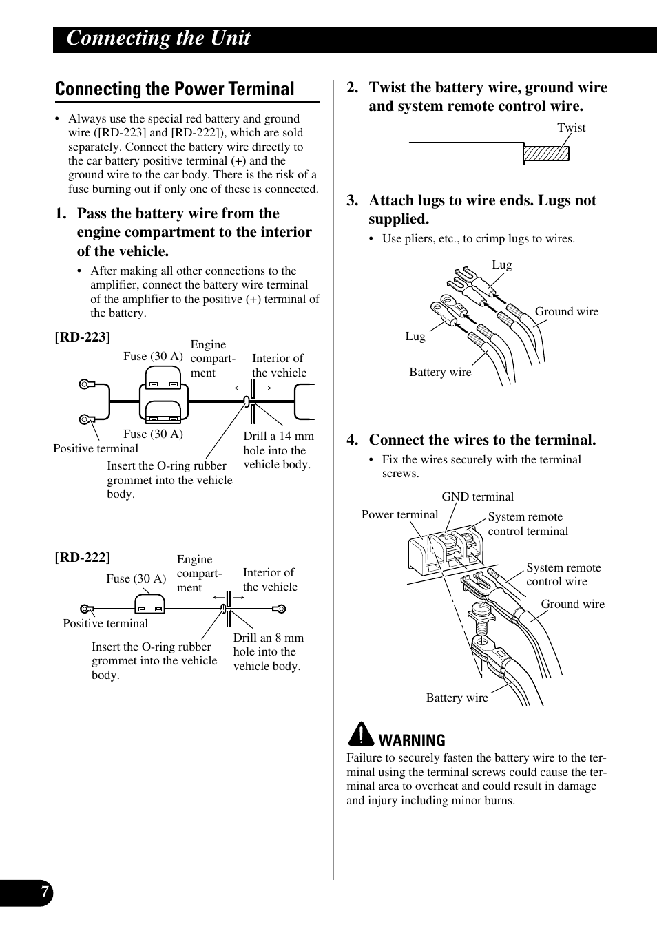 Connecting the power terminal, Connecting the unit | Pioneer PRS-D1000M User Manual | Page 8 / 114