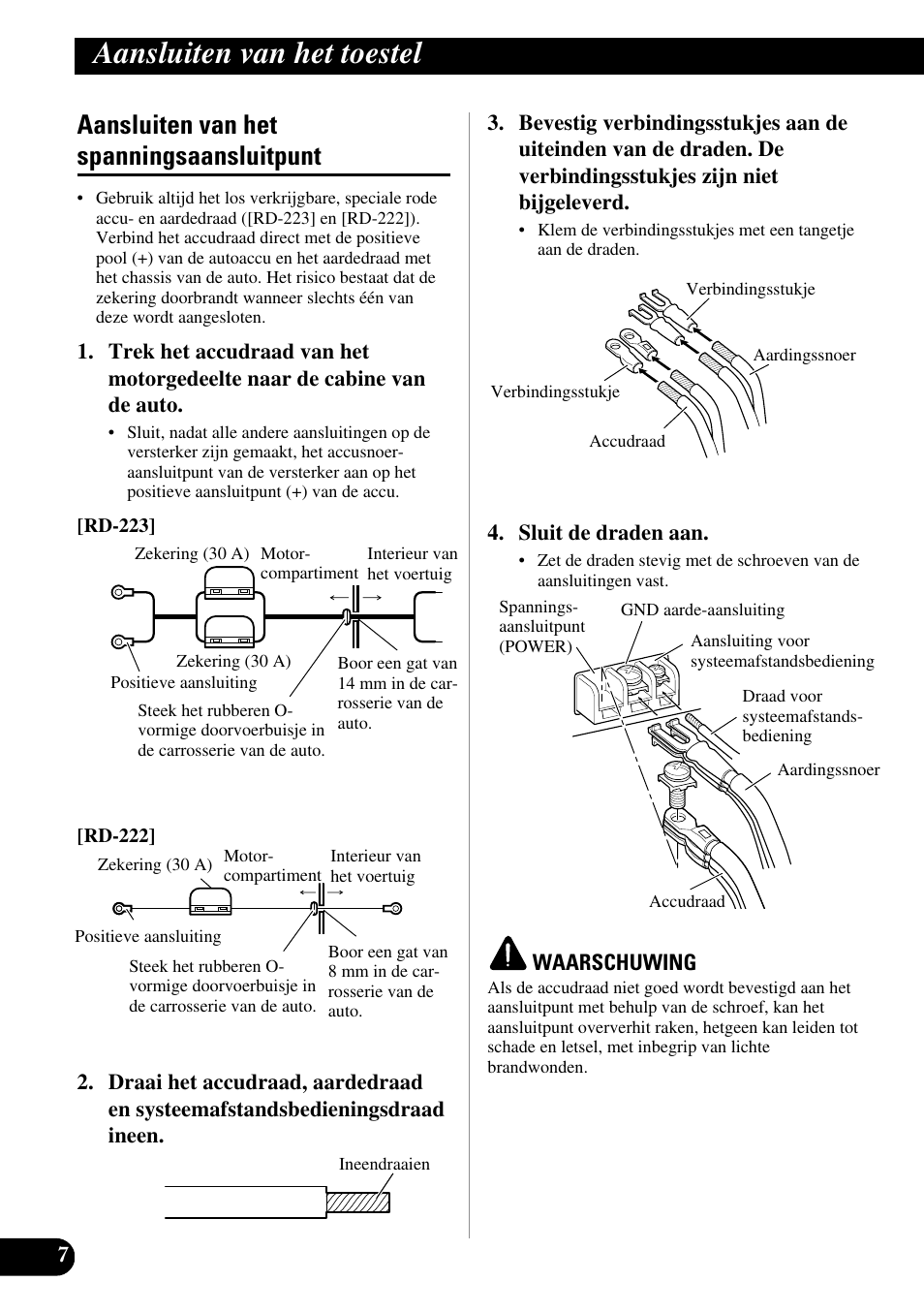 Aansluiten van het spanningsaansluitpunt, Aansluiten van het toestel | Pioneer PRS-D1000M User Manual | Page 88 / 114