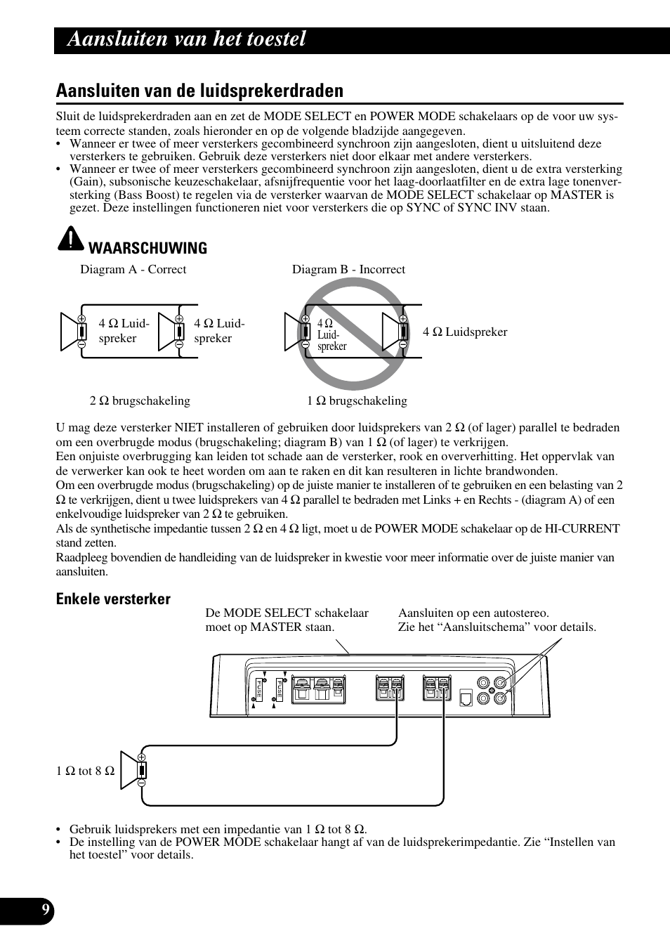 Aansluiten van de luidsprekerdraden, Aansluiten van het toestel | Pioneer PRS-D1000M User Manual | Page 90 / 114