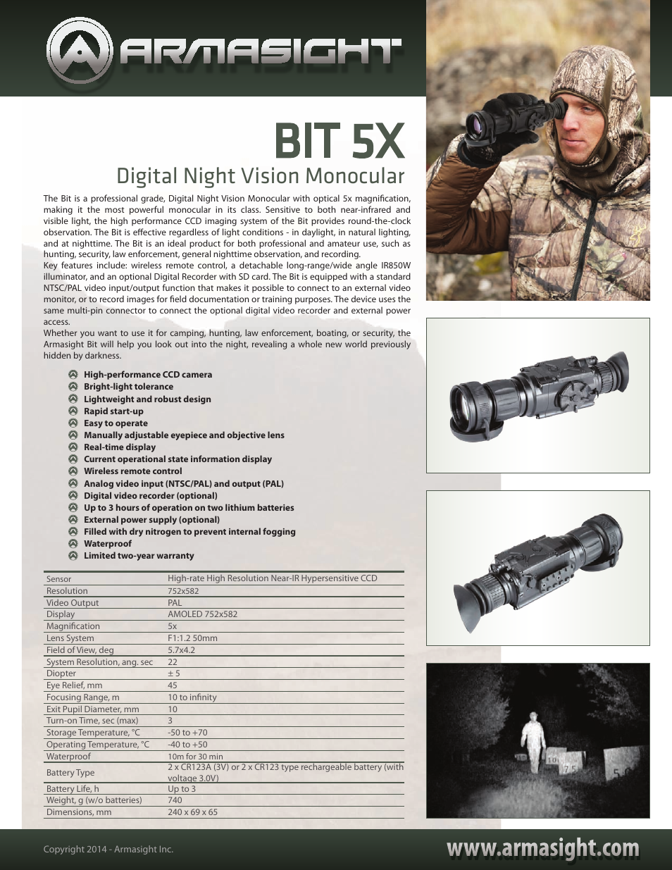 Armasight DAMBIT05X05PAL1 BIT 5x Digital Night Vision Monocular User Manual | 1 page