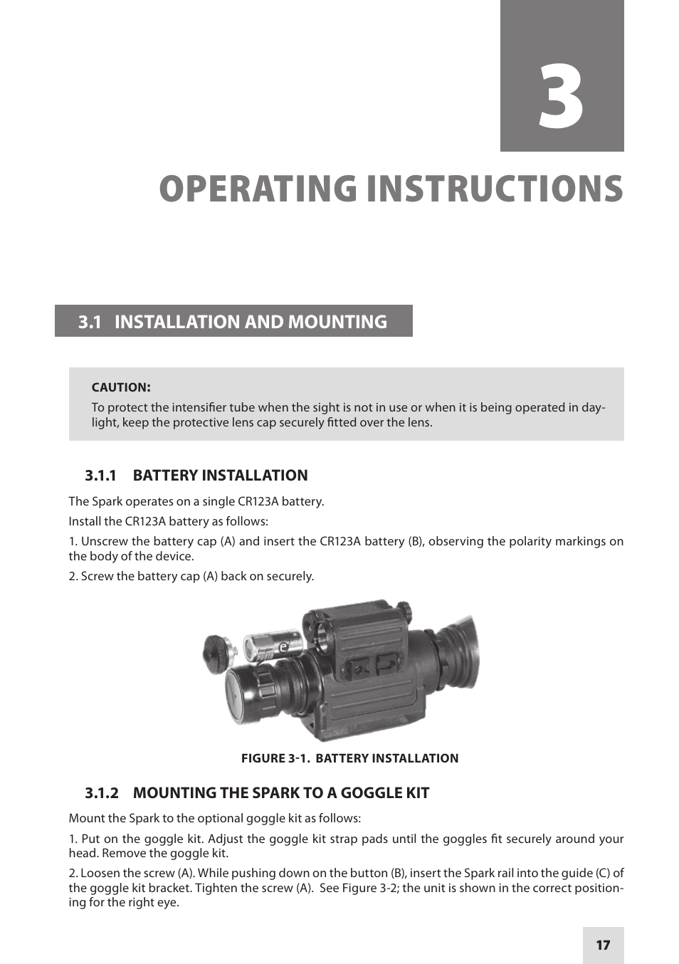 Operating instructions | Armasight NSGSPARK01CCIC1 Spark-G Night Vision Goggles User Manual | Page 17 / 40