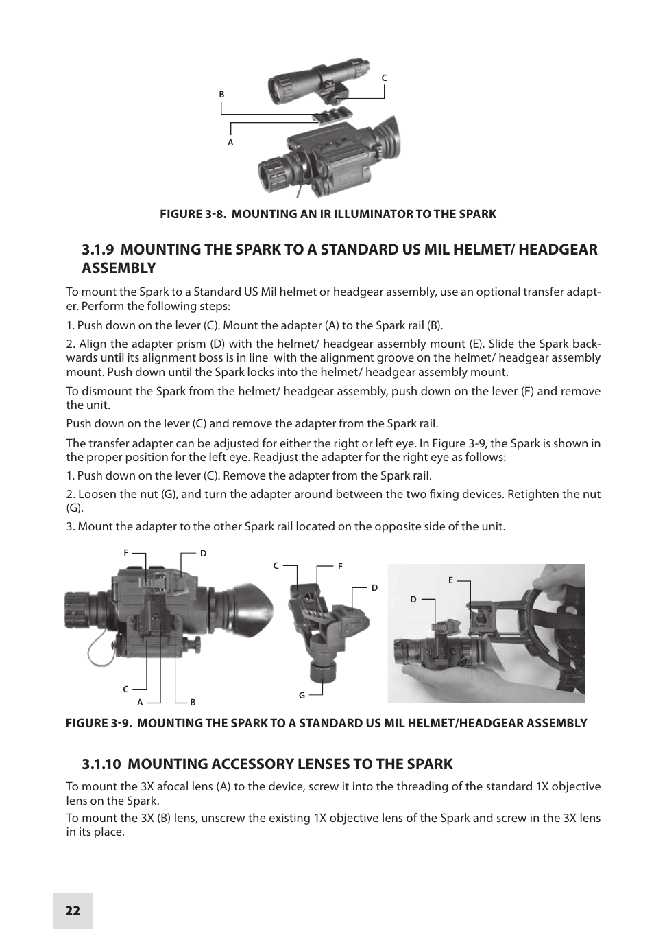 10 mounting accessory lenses to the spark | Armasight NSGSPARK01CCIC1 Spark-G Night Vision Goggles User Manual | Page 22 / 40