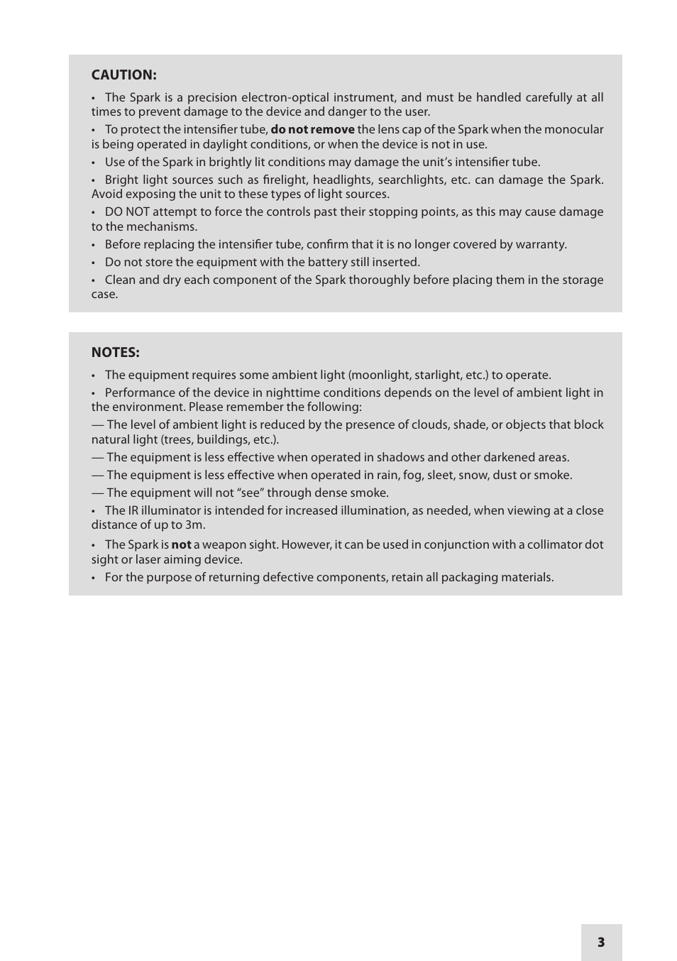 Armasight NSGSPARK01CCIC1 Spark-G Night Vision Goggles User Manual | Page 3 / 40