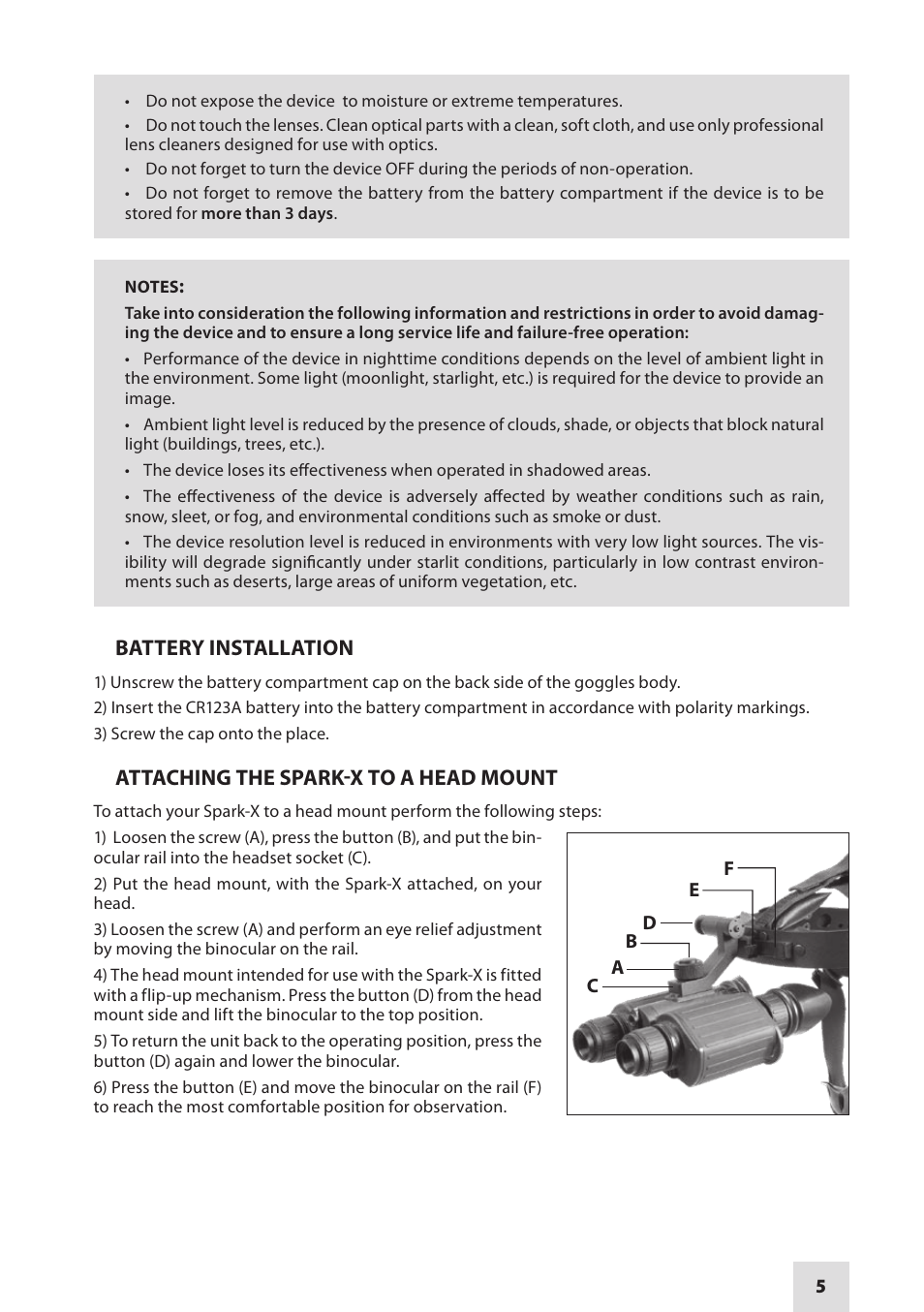 Armasight NSGSPARKX1CCIC1 SPARK-X Night Vision Goggles User Manual | Page 5 / 12