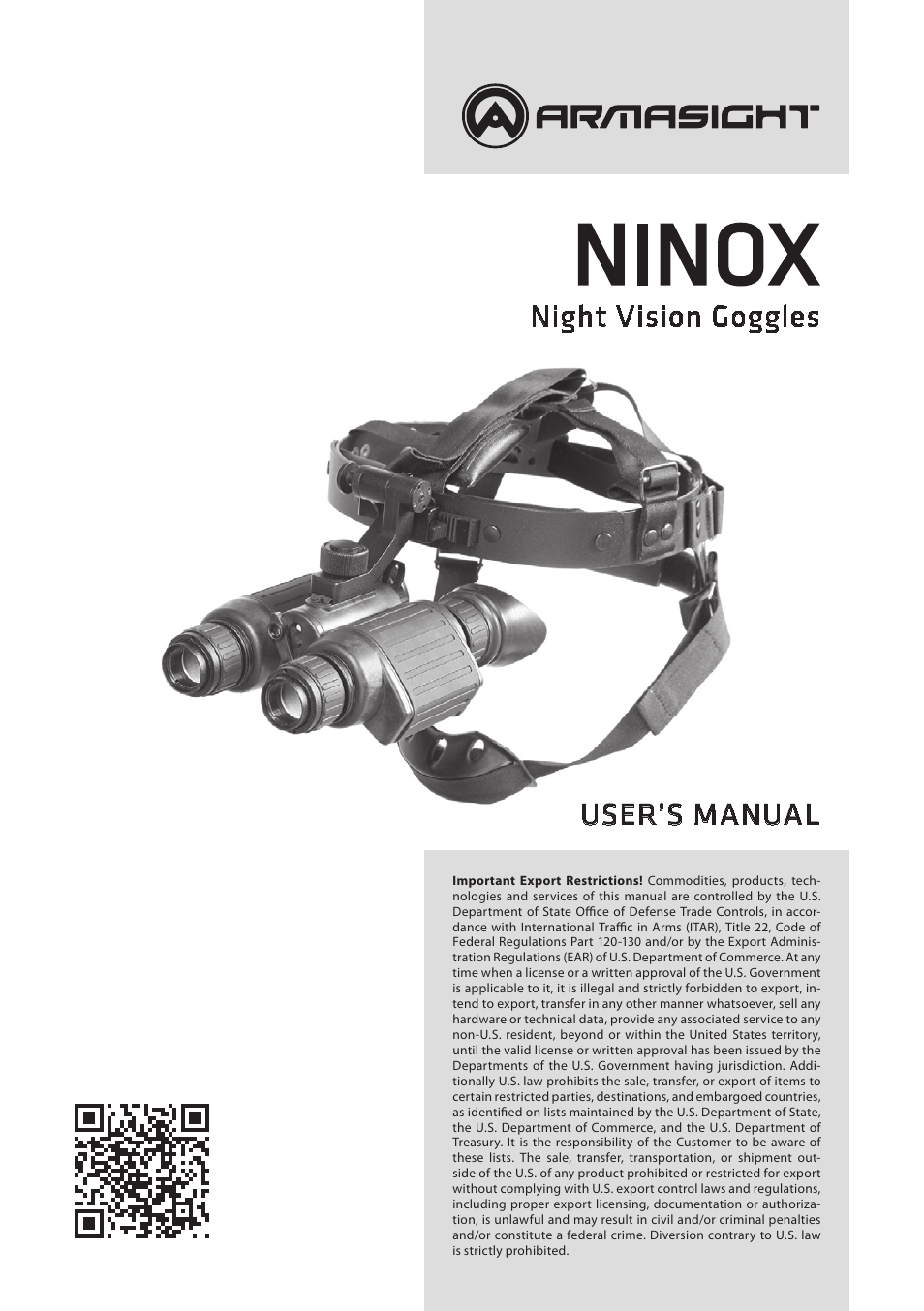 Armasight NKGNINOX0111I11 NINOX GEN 1+ Night Vision Goggles User Manual | 12 pages