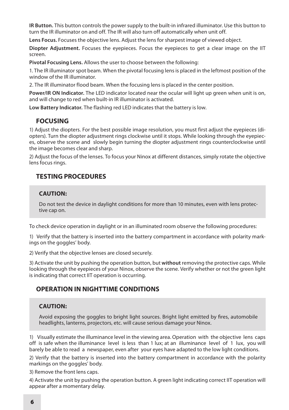 Armasight NKGNINOX0111I11 NINOX GEN 1+ Night Vision Goggles User Manual | Page 6 / 12