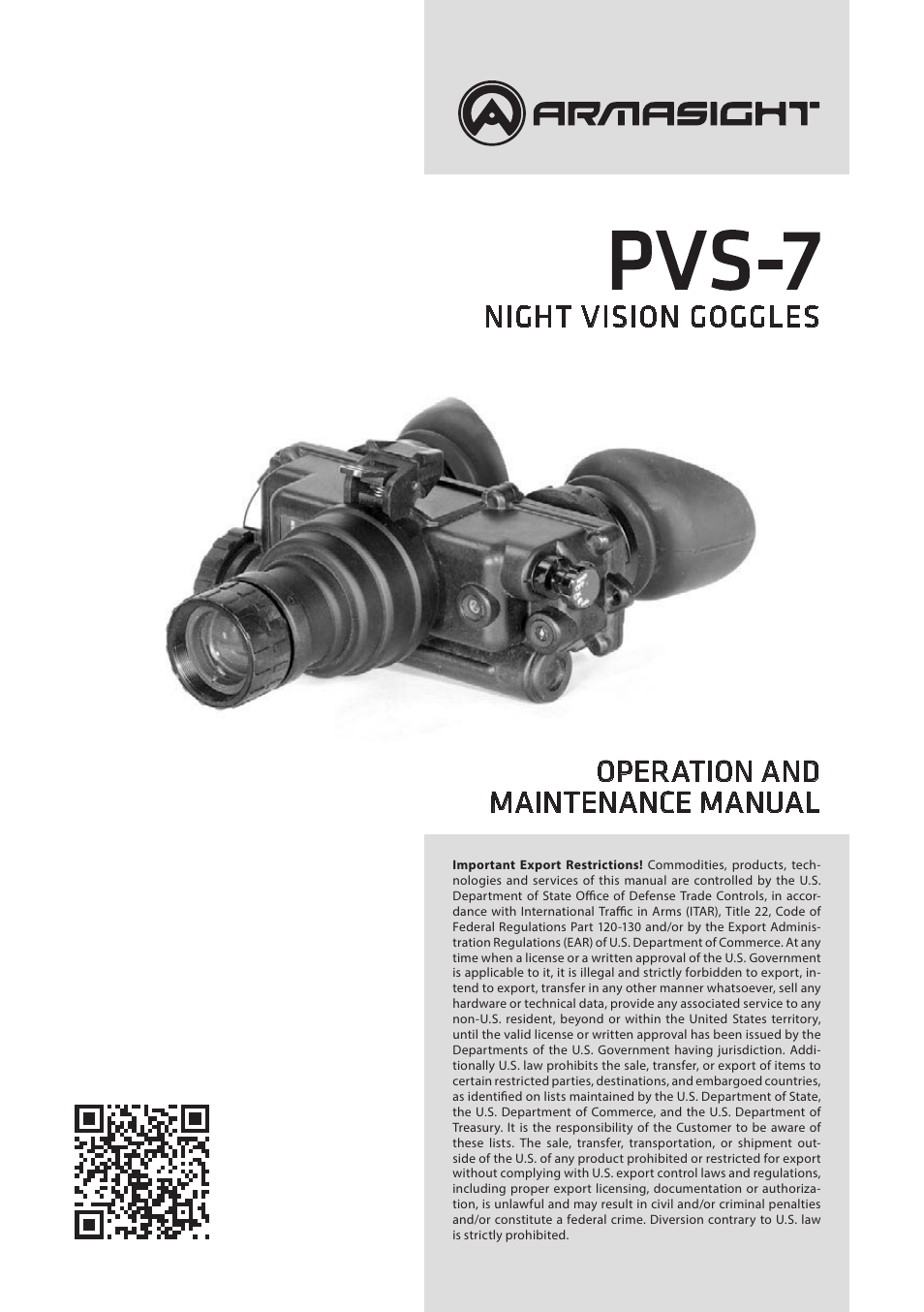 Armasight NAMPVS7001G7DA2 PVS7 GEN 3 Ghost MG TAN Night vision goggles User Manual | 44 pages
