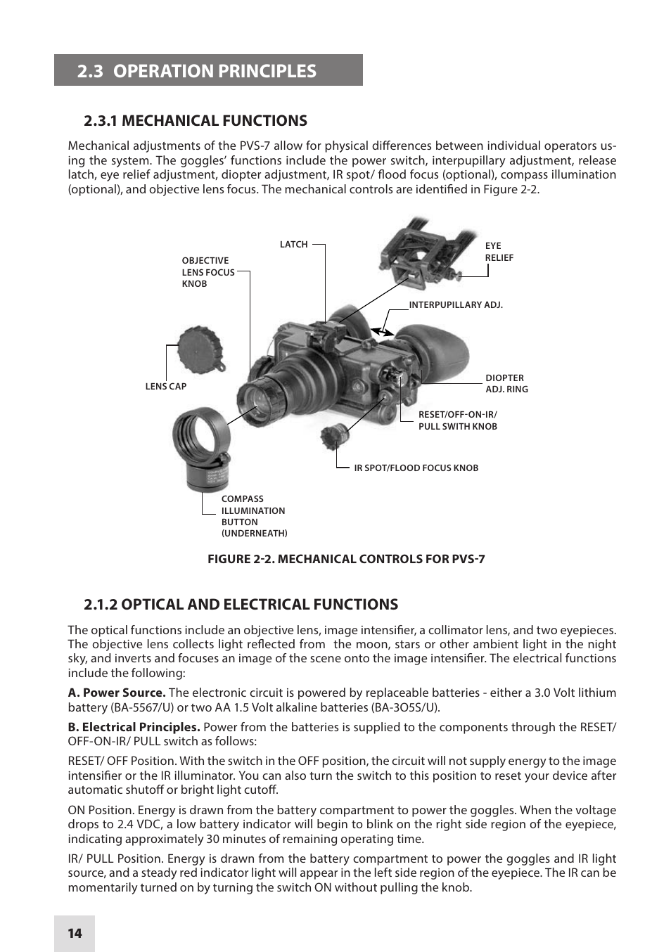 3 operation principles, 1 mechanical functions, 2 optical and electrical functions | Armasight NAMPVS7001G7DA2 PVS7 GEN 3 Ghost MG TAN Night vision goggles User Manual | Page 14 / 44