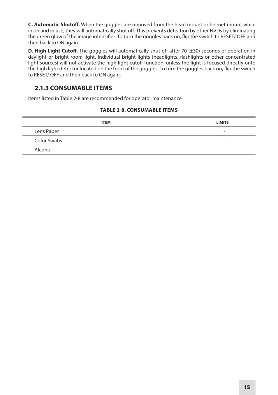 3 consumable items | Armasight NAMPVS7001G7DA2 PVS7 GEN 3 Ghost MG TAN Night vision goggles User Manual | Page 15 / 44